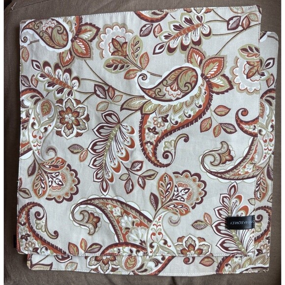 Cynthia Rowley Placemats Square Set Of 2 Flowers Paisley Fall Autumn Orange Tan - Picture 4 of 5